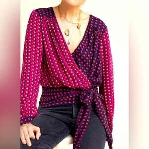 Anthropologie Maeve Lisa Puff Sleeve Floral Faux Wrap Blouse Size 4
